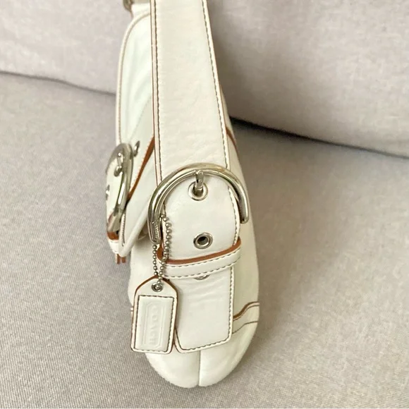 Vintage Coach Soho 9247 White Leather Shoulder Bag Y2K Buckle Purse CleanClassic - Picture 4 of 10
